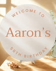 Personalised Name & Date Acrylic Round Birthday Signage, Custom Mirror First Baby Shower, Christening Baptism Event Welcome Sign Party Decor