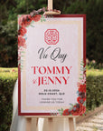 Personalised Oriental Chinese/ Vietnamese Wedding Tea Ceremony Welcome Corflute Sign, Custom Asian Double Happiness 囍 ,Vu Quy Tân Hôn Poster