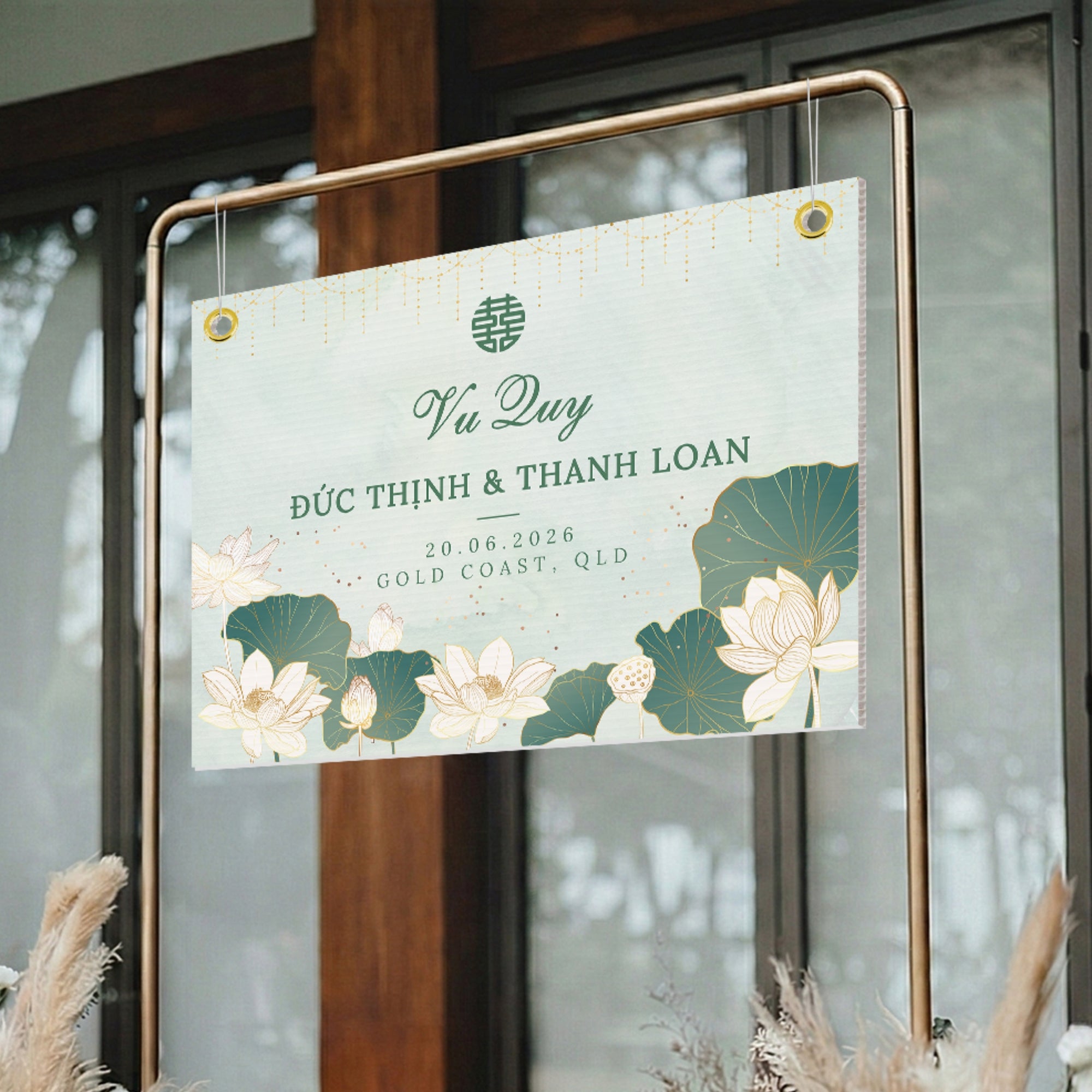 Personalised Oriental Chinese/ Vietnamese Wedding Tea Ceremony Welcome Corflute Sign, Custom Asian Double Happiness 囍 ,Vu Quy Tân Hôn Poster