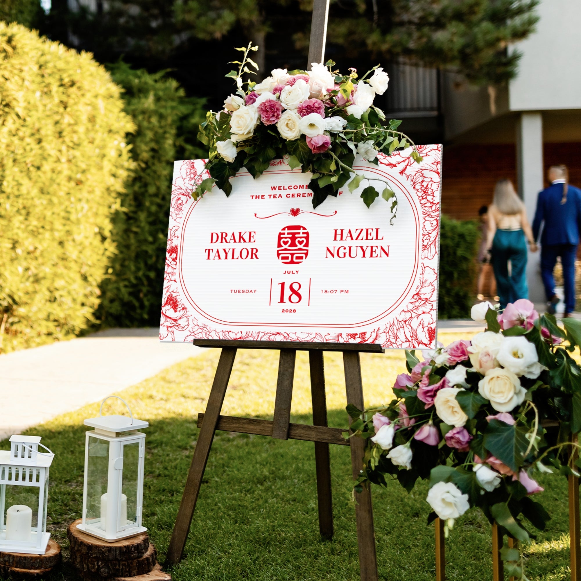 Personalised Oriental Chinese/ Vietnamese Wedding Tea Ceremony Welcome Corflute Sign, Custom Asian Double Happiness 囍 ,Vu Quy Tân Hôn Poster