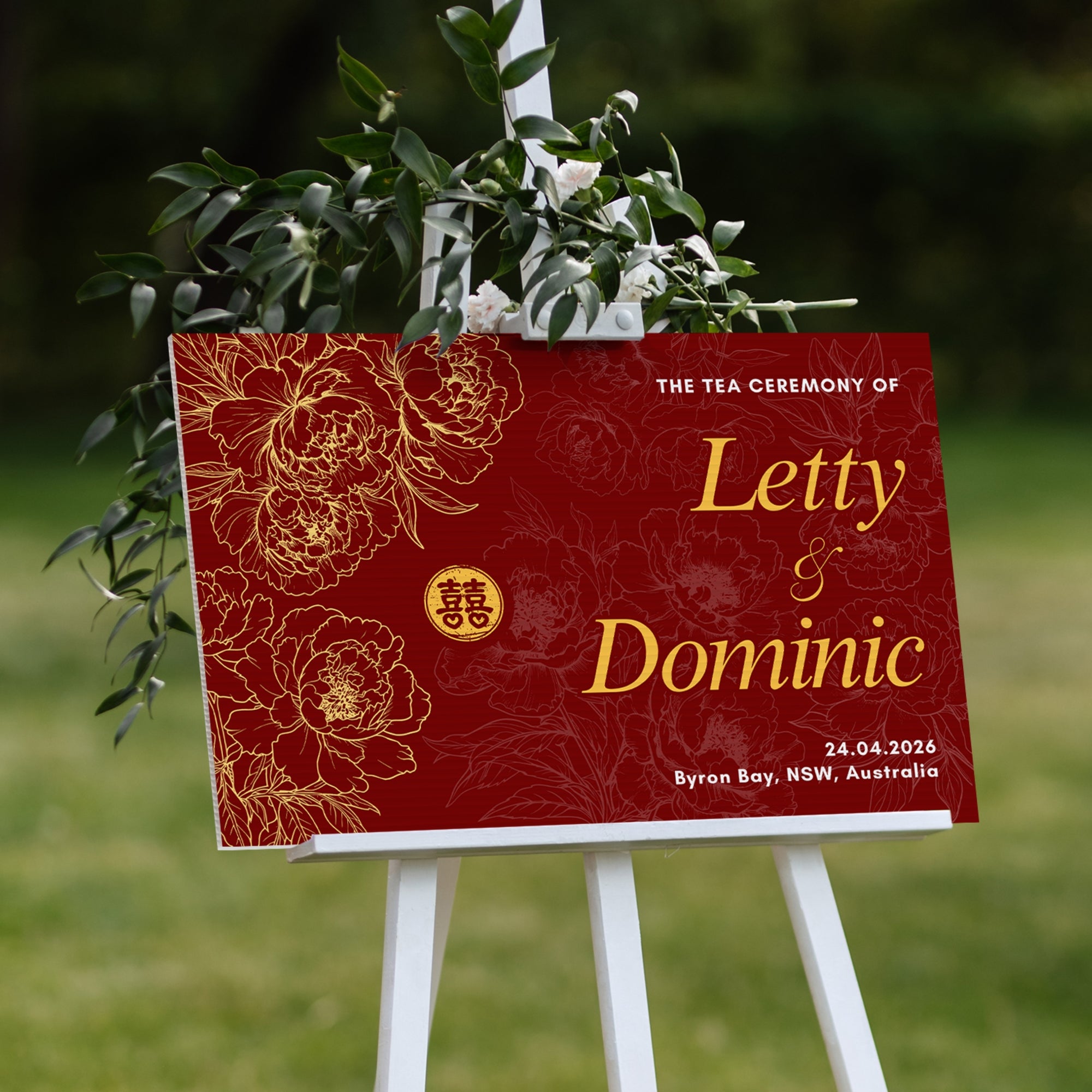 Personalised Oriental Chinese/ Vietnamese Wedding Tea Ceremony Welcome Corflute Sign, Custom Asian Double Happiness 囍 ,Vu Quy Tân Hôn Poster