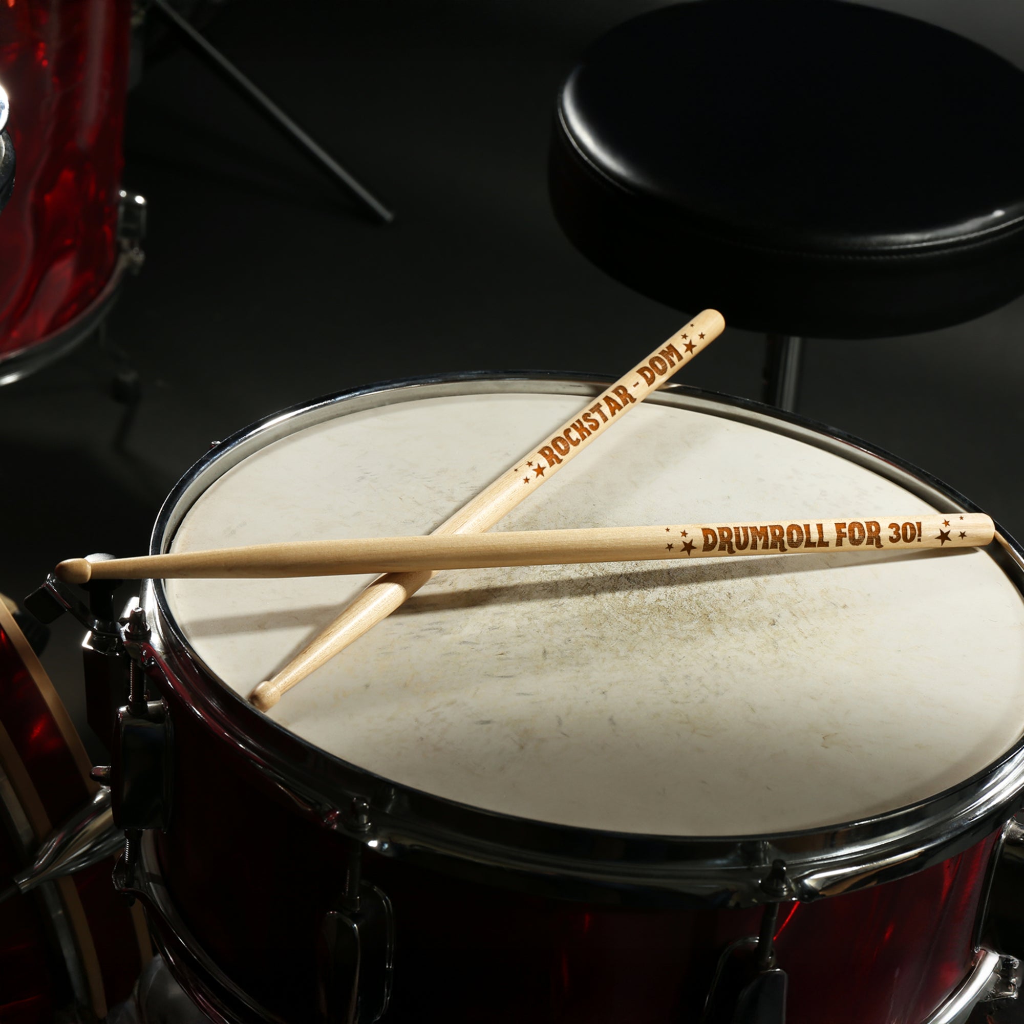 Personalised Pair of 5A Drumsticks &amp; Engraved Leatherette Pouch, Custom Drum Sticks Holder Case, Jazz Rock, Drummers, Musician Dad Xmas Gift