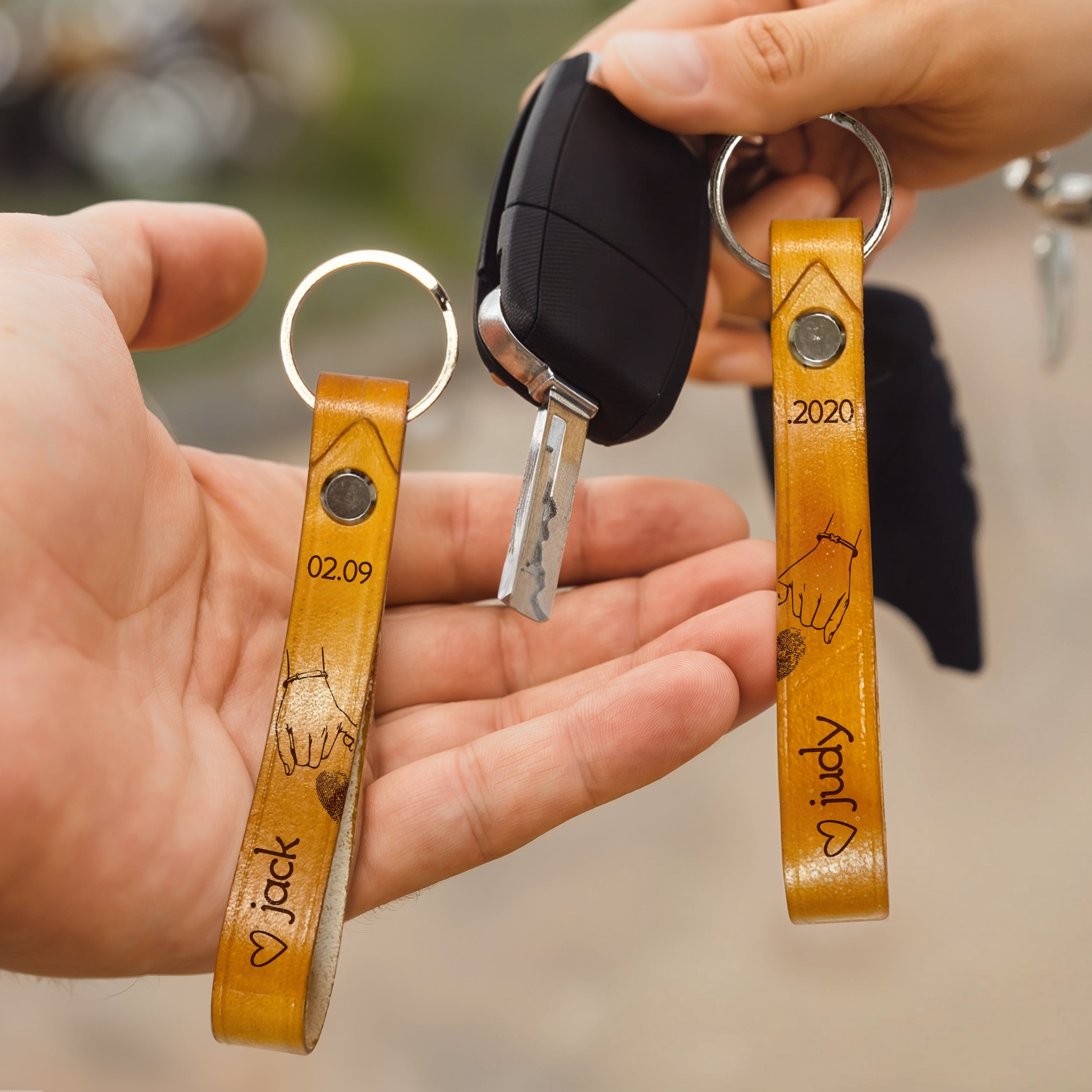 Personalised Pair of Cowhide Real Leather Keychains, Custom Laser ...