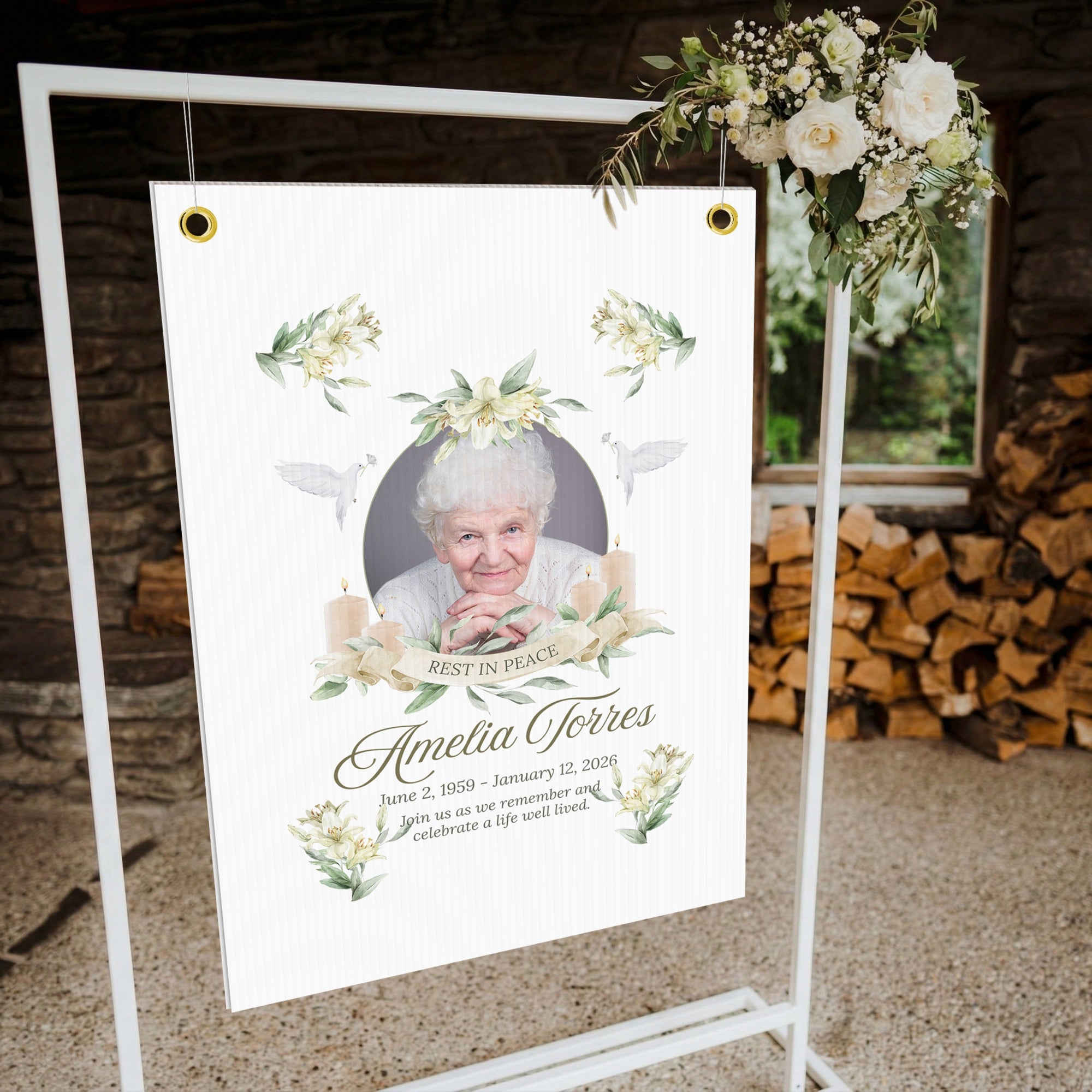 Personalised Photo Funeral Memorial Corflute Sign, Custom Print In Loving Memory, Celebration of life Ceremony Graveside Remembrance Signage