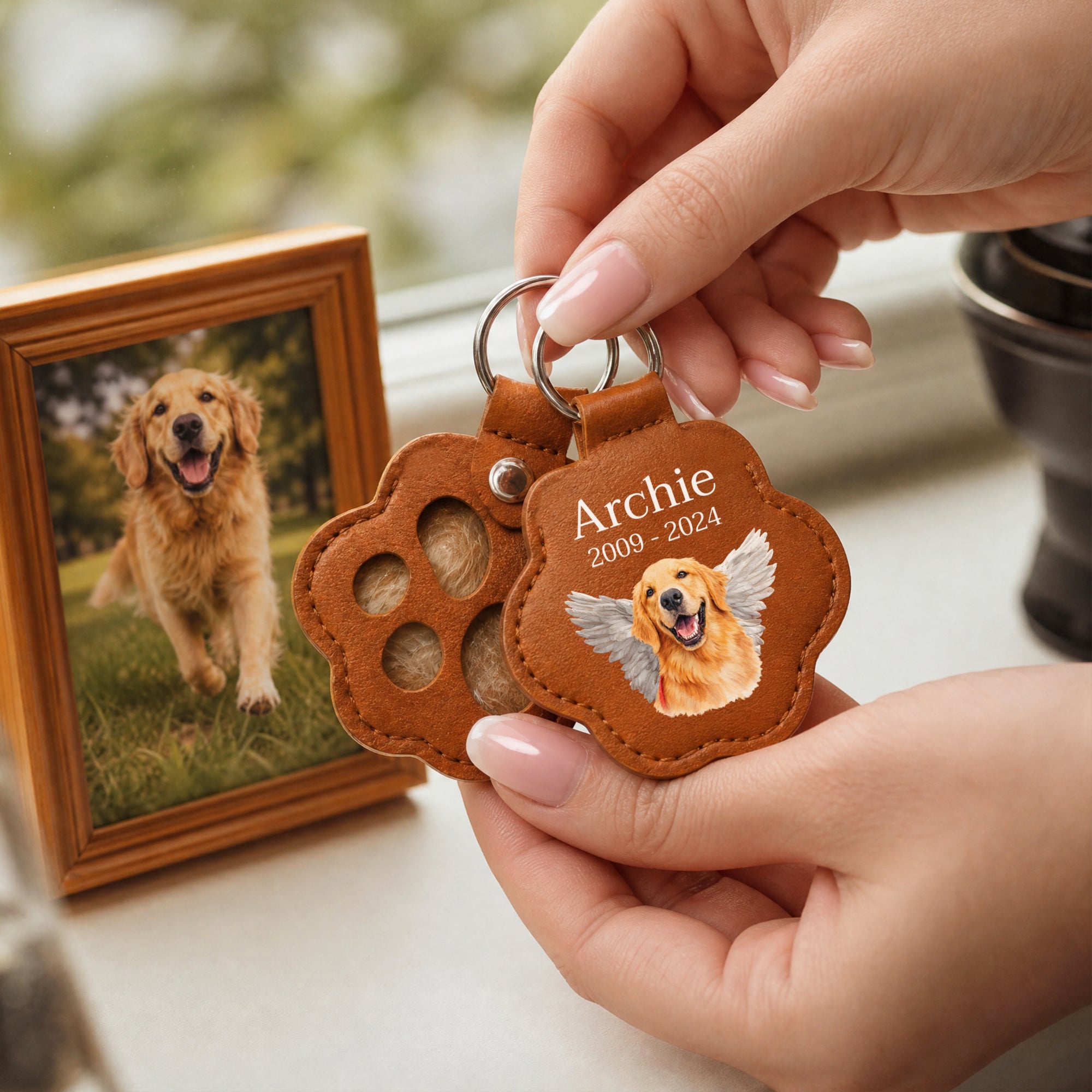 Personalised Photo Pet Fur Holder, Custom UV Dog Hair Memorial Keychain, Logo Groomer Veterinary Paw Key Ring, Cat Lover Gift, Loss Keepsake