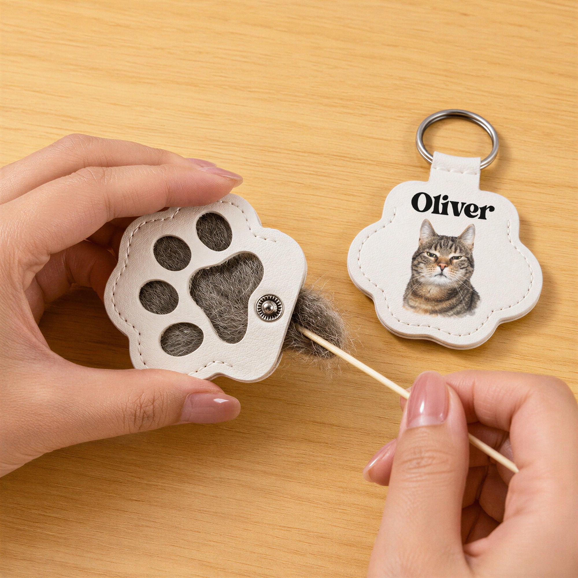 Personalised Photo Pet Fur Holder, Custom UV Dog Hair Memorial Keychain, Logo Groomer Veterinary Paw Key Ring, Cat Lover Gift, Loss Keepsake