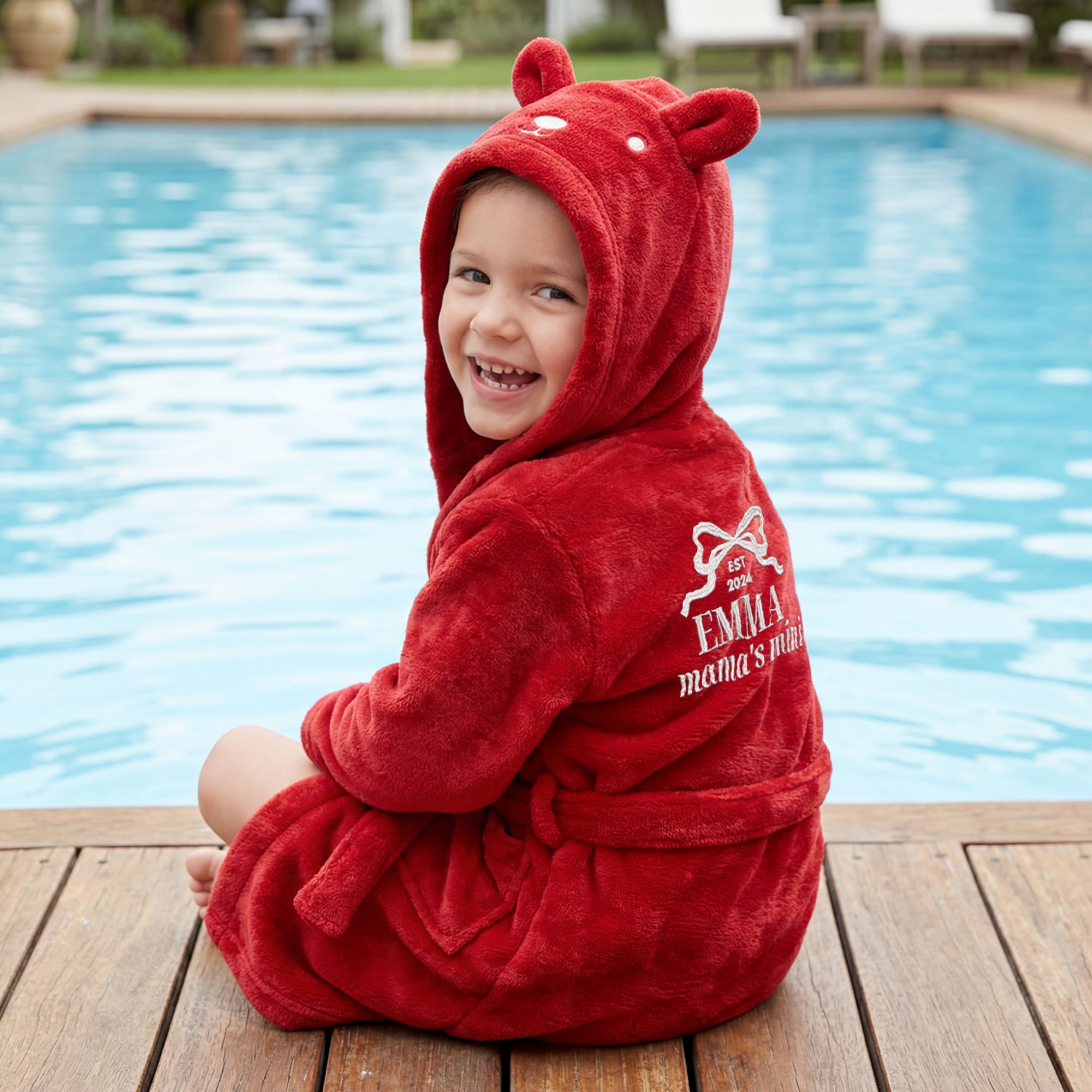 Personalised Plush Kid Bathrobe, Custom Name Embroidered Baby Dressing Gown, Bear Ear Hooded Baby Robe, Christening Teens Birthday Xmas Gift