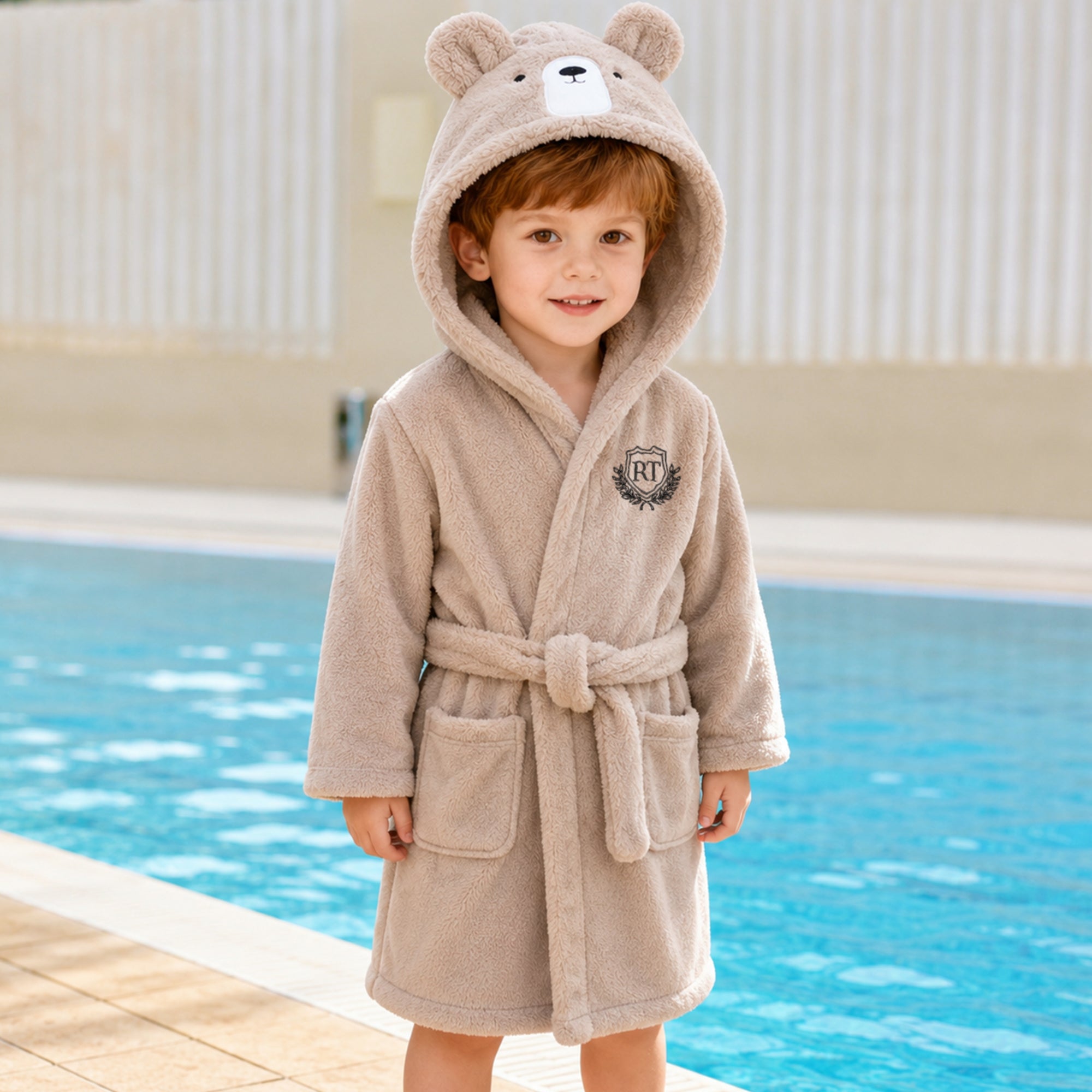 Personalised Plush Teddy Kid Bathrobe, Custom Name Embroidered Teens Dressing Gown Bear Ear Hooded Baby Robe, Christening Birthday Xmas Gift