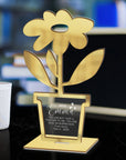 Personalised Pot Plant Award Plaque/ Custom 3D Acrylic School Teacher Appreciation Trophy, Sport Coach, Mentor Keepsake, Xmas Corporate Gift