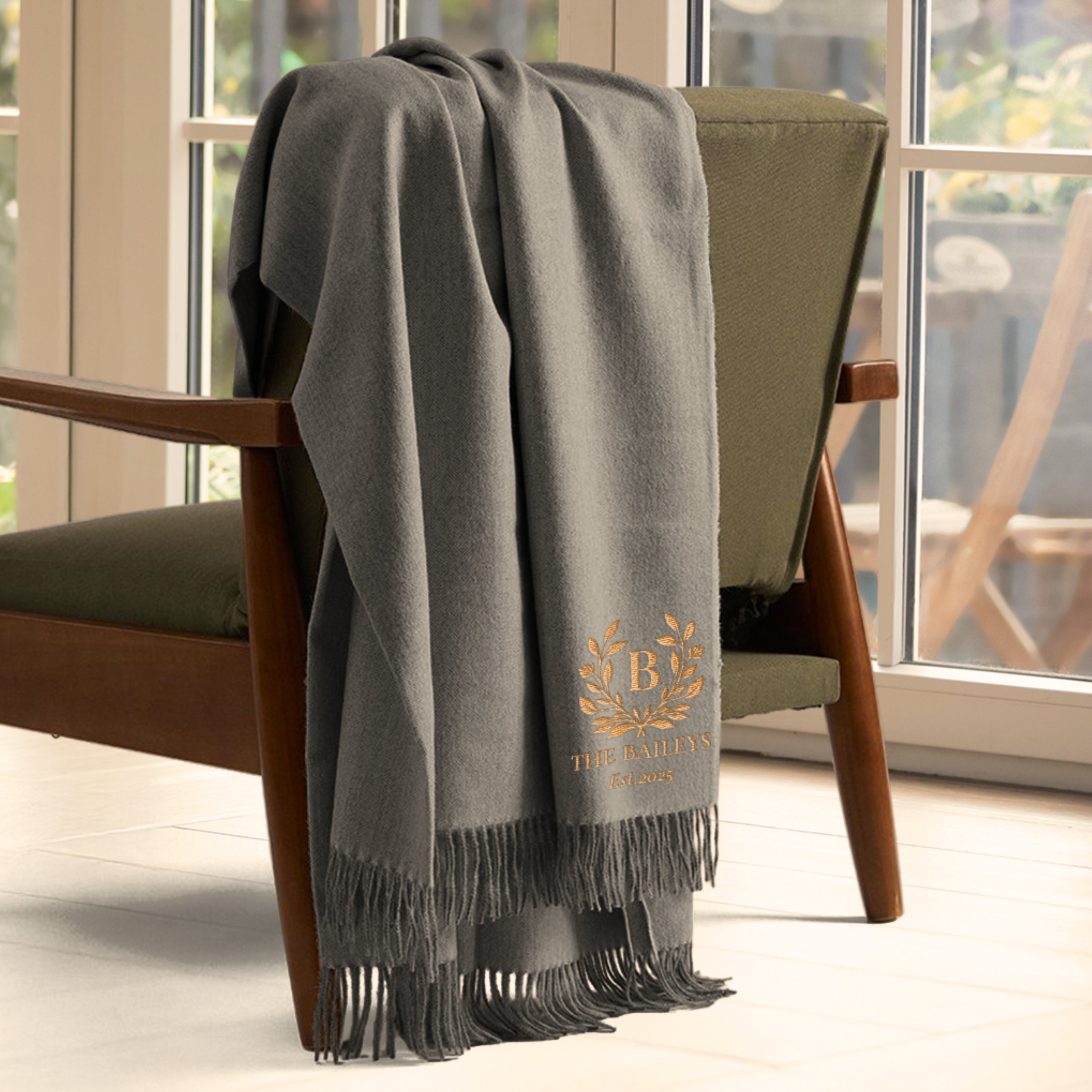 Personalised Premium Wool Blend Throw, Custom Embroidered Logo Luxury ...