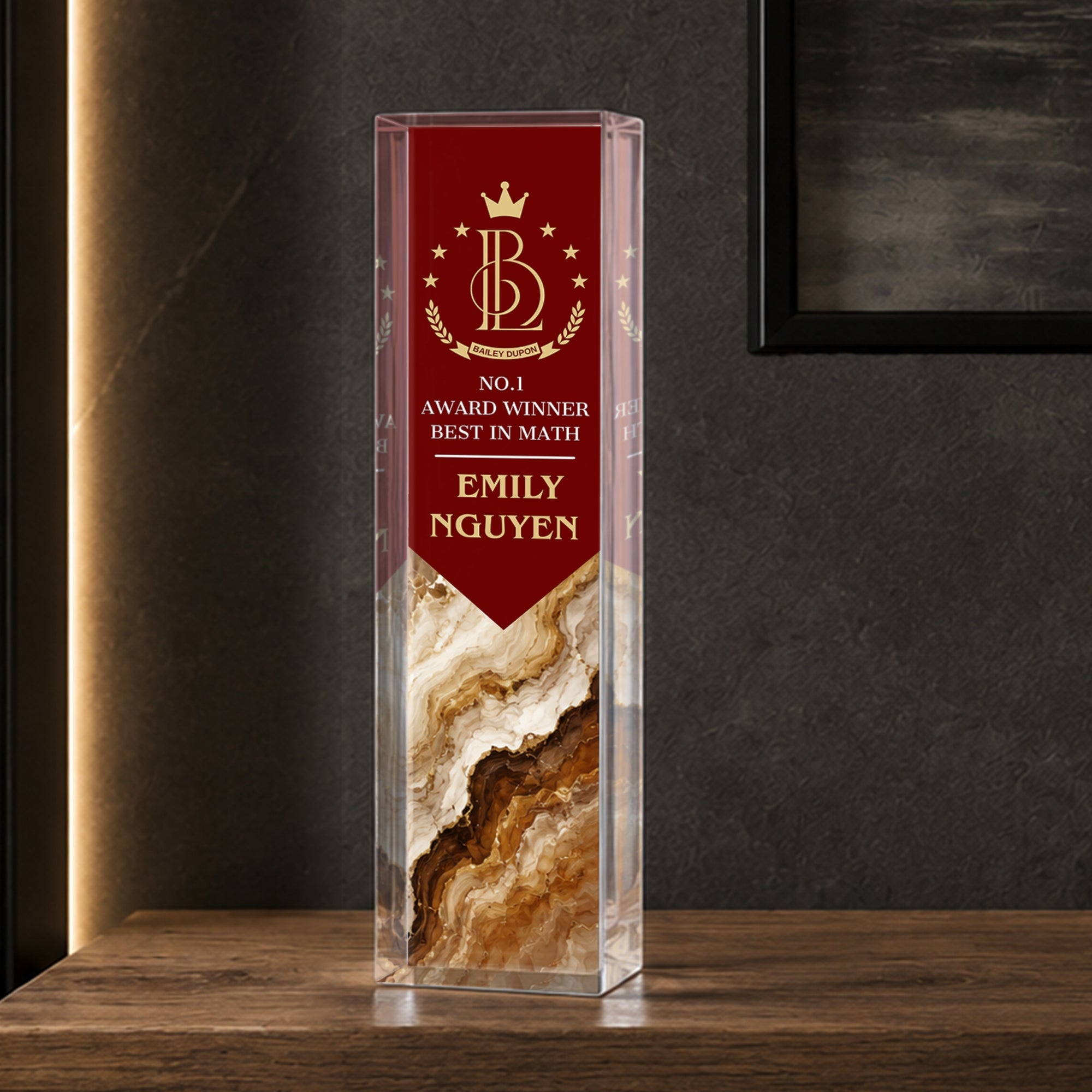 Personalised Print Clear Acrylic Block Trophy, Custom Employee Recognition Plaque, Graduate, Teacher, Sport Coach Award, Logo Corporate Gift