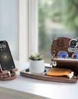 Personalised Rotating Wooden Docking Station, Custom Engraved Desk Valet, Nightstand Phone Watch Wallet Organiser Dad Groomsman Gift for Him