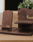 Personalised Rotating Wooden Docking Station, Custom Engraved Desk Valet, Nightstand Phone Watch Wallet Organiser Dad Groomsman Gift for Him