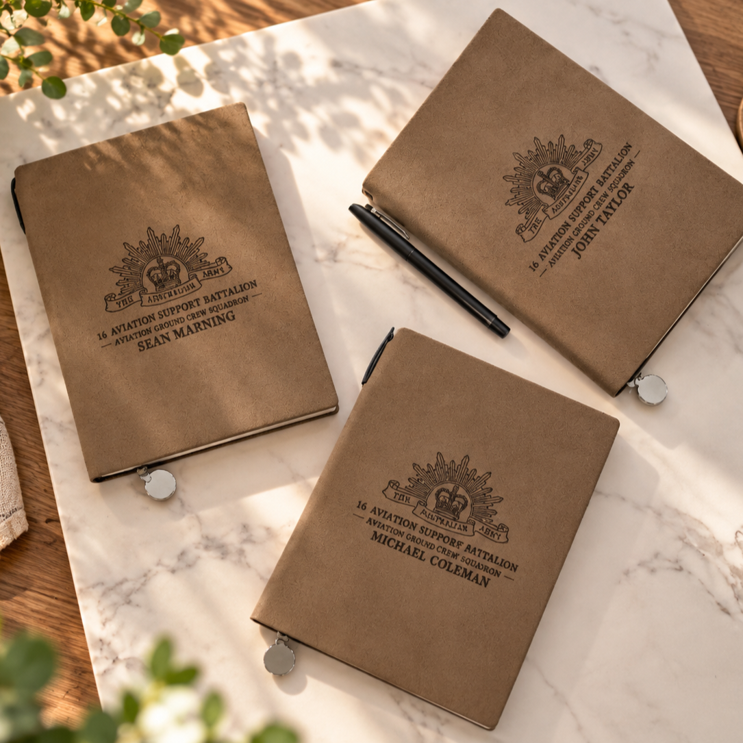 Personalised Soft Leatherette A5 Notebook with Pen &amp; Metal Bookmark Charm, Custom Engraved Logo Business Journal, Graduation, Corporate Gift