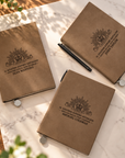 Personalised Soft Leatherette A5 Notebook with Pen & Metal Bookmark Charm, Custom Engraved Logo Business Journal, Graduation, Corporate Gift