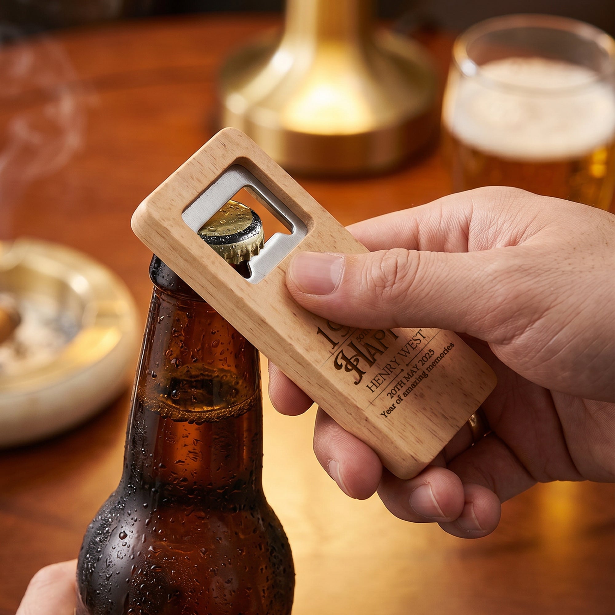 Personalised Square Wooden Bottle Opener, Custom Engraved Beer Popper, Dad Groomsmen Proposal Wedding Favours, Christmas Logo Corporate Gift