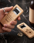 Personalised Square Wooden Bottle Opener, Custom Engraved Beer Popper, Dad Groomsmen Proposal Wedding Favours, Christmas Logo Corporate Gift