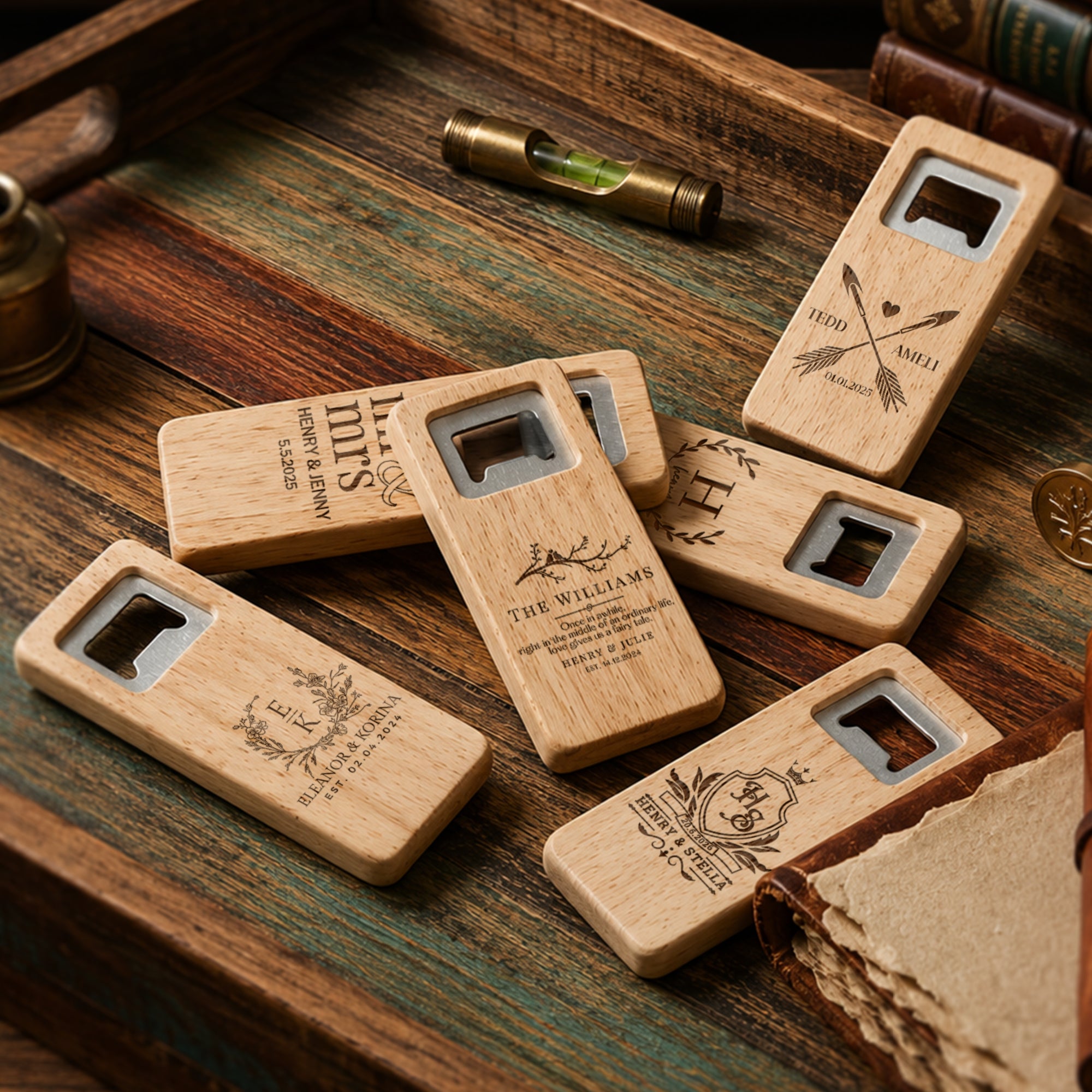 Personalised Square Wooden Bottle Opener, Custom Engraved Beer Popper, Dad Groomsmen Proposal Wedding Favours, Christmas Logo Corporate Gift