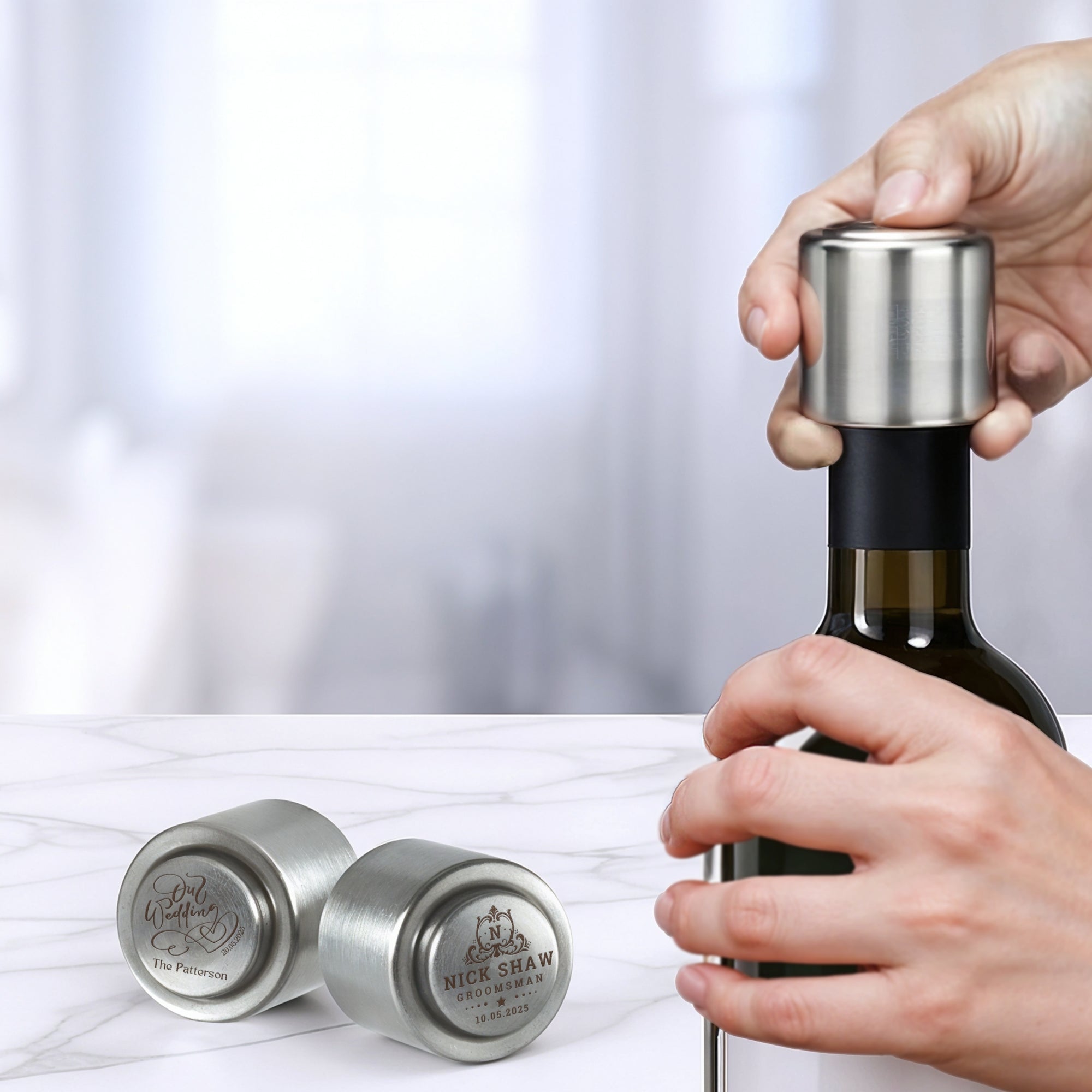 Personalised Stainless Steel Wine Stopper, Custom Engraved Logo Barware Accessories, Wedding Favors, Groomsman, Dad Birthday, Corporate Gift