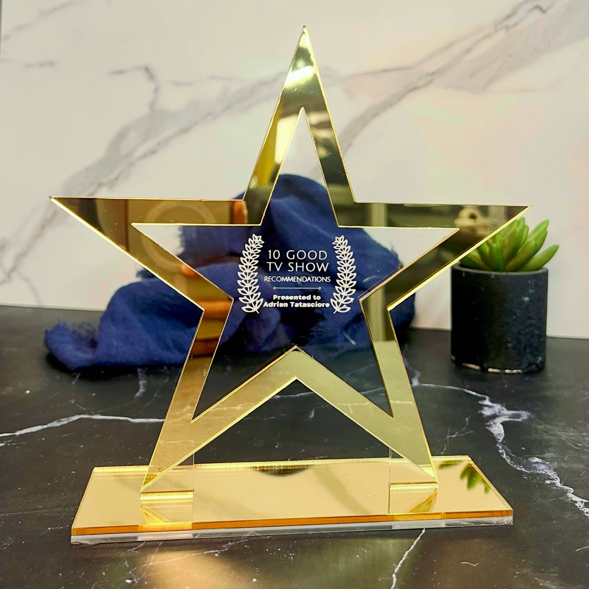 Personalised Star Award Plaque/ Custom 3D Engraved Acrylic School Graduate Teacher Trophy, Sport Coach, Mentor Keepsake, Xmas Corporate Gift