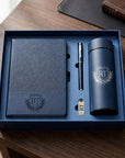 Personalised Striped A5 Notebook, Pen, Bookmark Charm, Tumbler & 16GB USB Box Set, Custom Engraved Logo Journal, Graduation, Corporate Gift