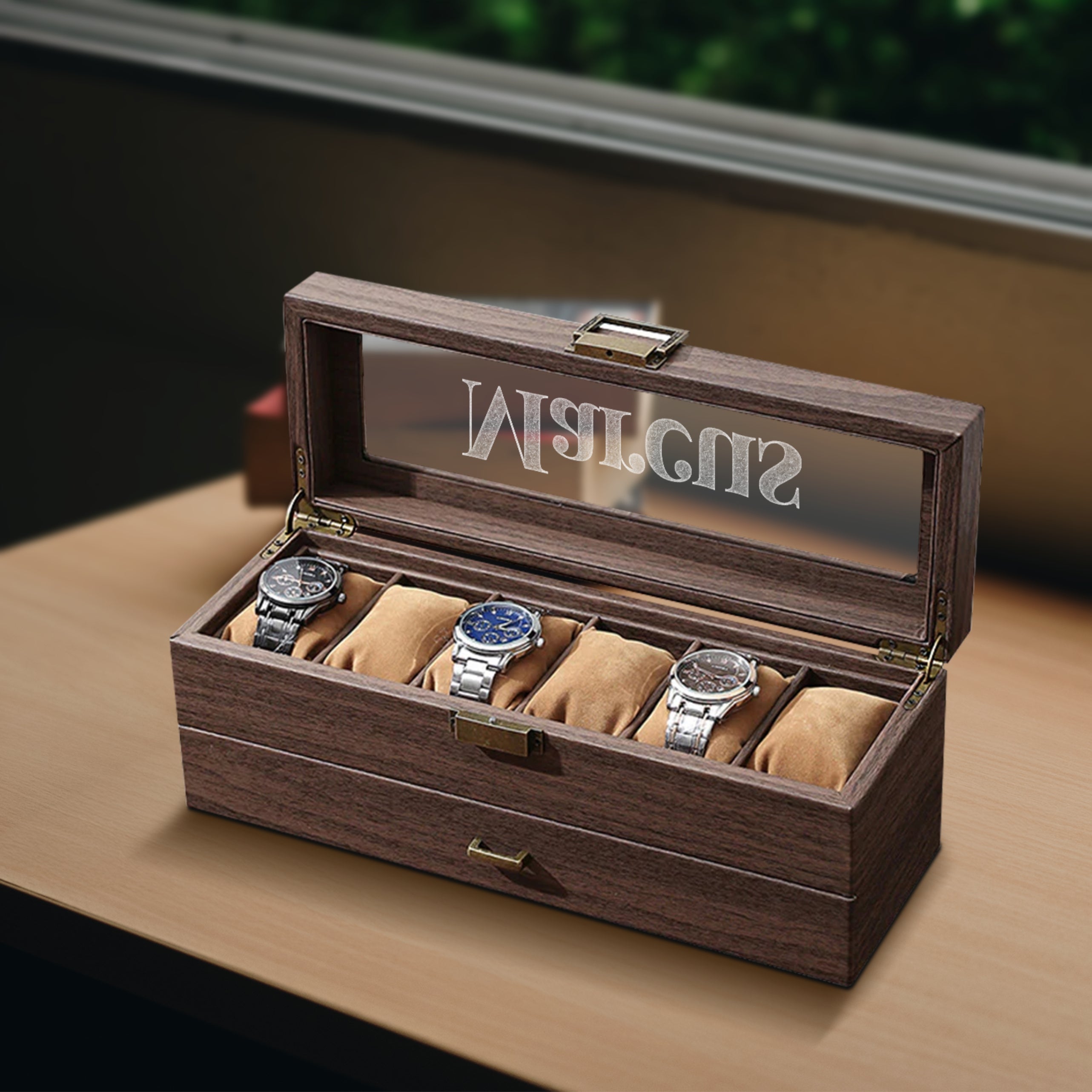 Personalised wooden primitive watch box