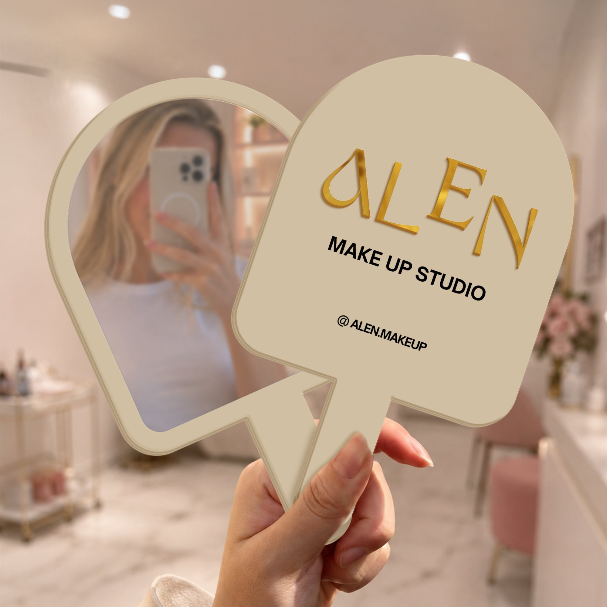 Personalised  UV Print &amp; 3D Raised Business Logo Acrylic Handheld Mirror - Hair Barbershops, Lash Brow, Makeup, Cosmetic Spa, Dental, Beauty
