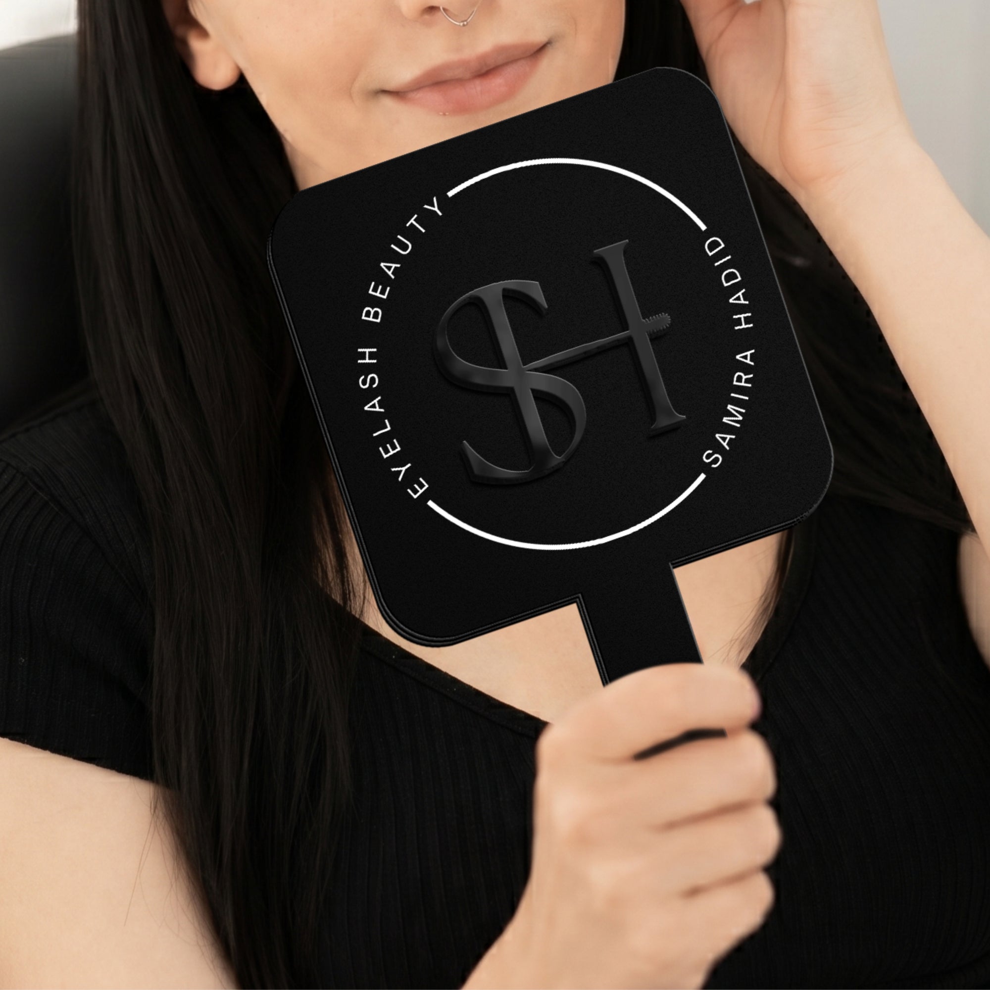 Personalised  UV Print &amp; 3D Raised Business Logo Acrylic Handheld Mirror - Hair Barbershops, Lash Brow, Makeup, Cosmetic Spa, Dental, Beauty