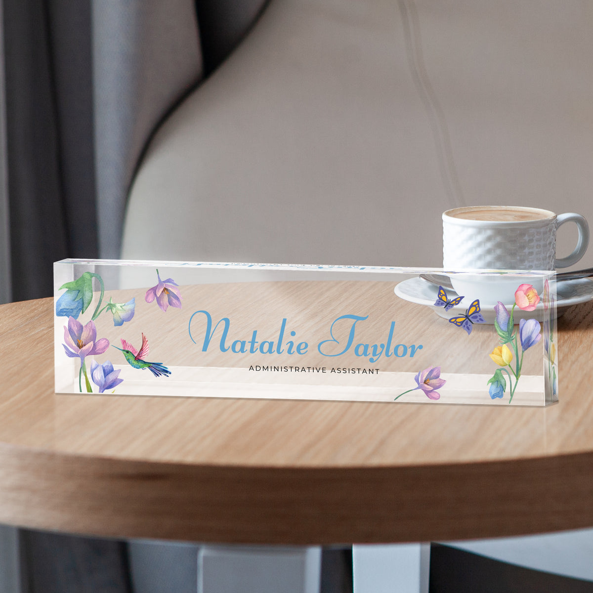 Personalised Print Clear Acrylic Block Desk Name Plate, Custom Logo ...