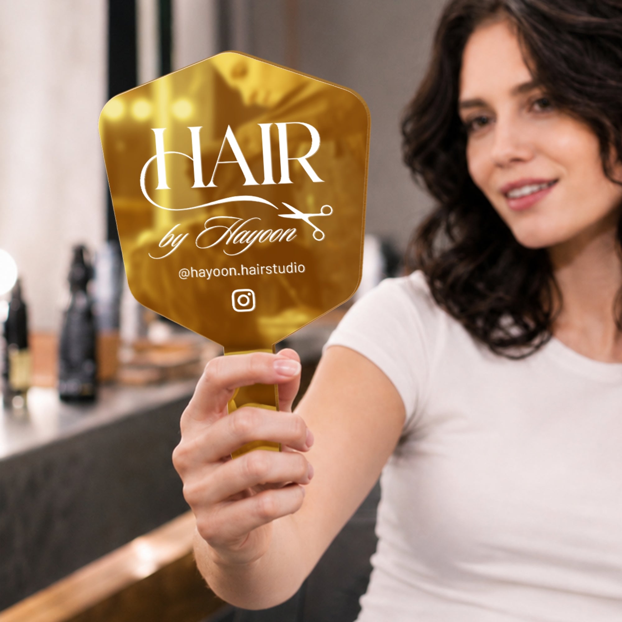 Personalised UV Printed Brand Business Logo Acrylic Handheld Mirror - Hair, Barbershops, Lash Brow, Makeup Cosmetic Spa Dental Beauty Clinic