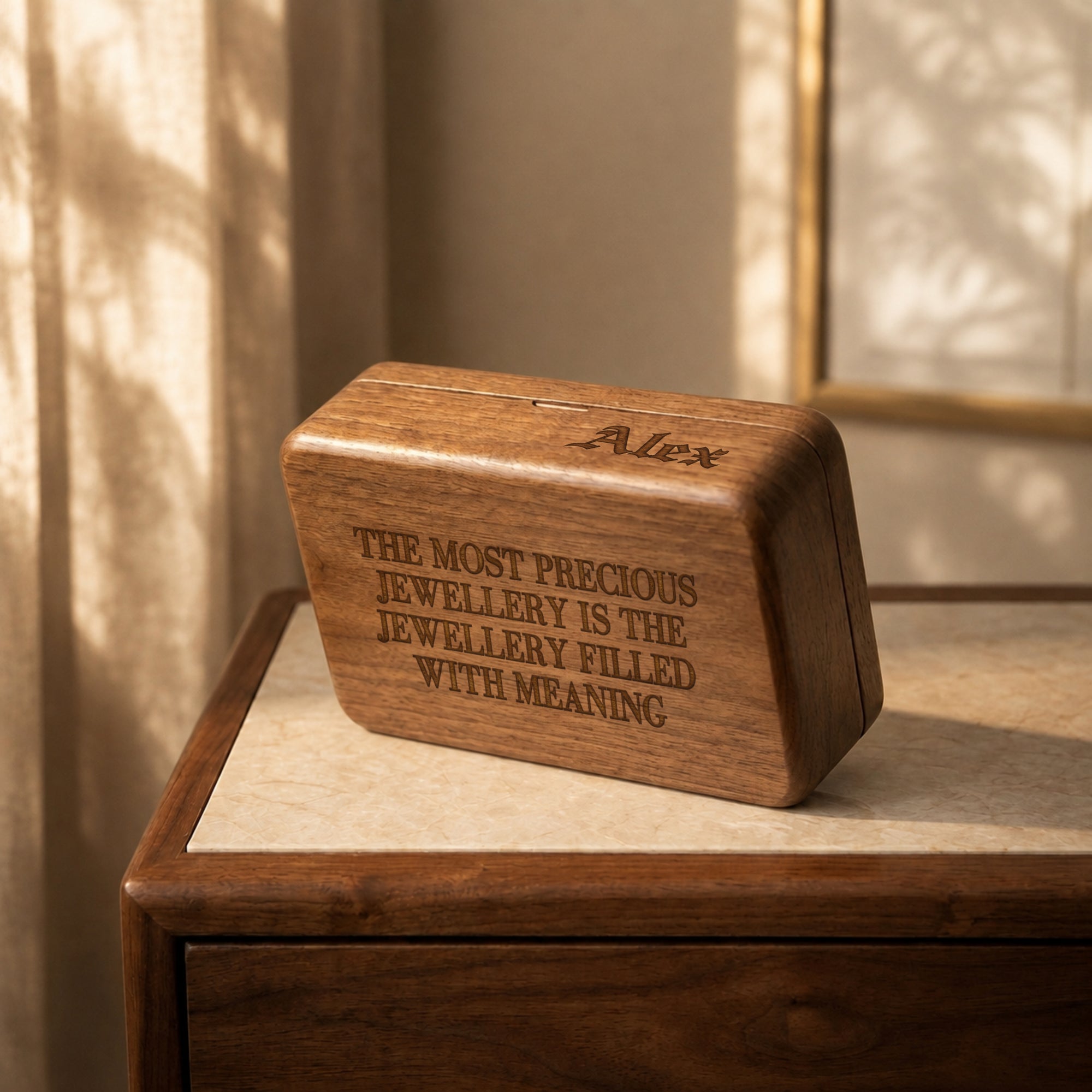 Personalised Walnut Double-Row Jewellery Box with Magnetic Lid, Custom Engraved Wooden Ring, Earring, Necklace Organiser &amp; Tray, Travel Gift