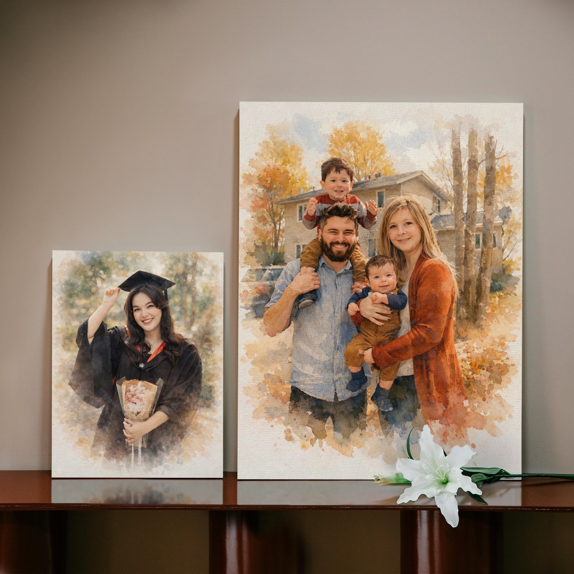 Personalised Watercolour Portrait on Stretched Canvas, Custom Digital from Your Photo, Couple, Wedding, Family Memory Image, Home Decor Gift