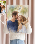 Personalised Watercolour Portrait on Stretched Canvas, Custom Digital from Your Photo, Couple, Wedding, Family Memory Image, Home Decor Gift