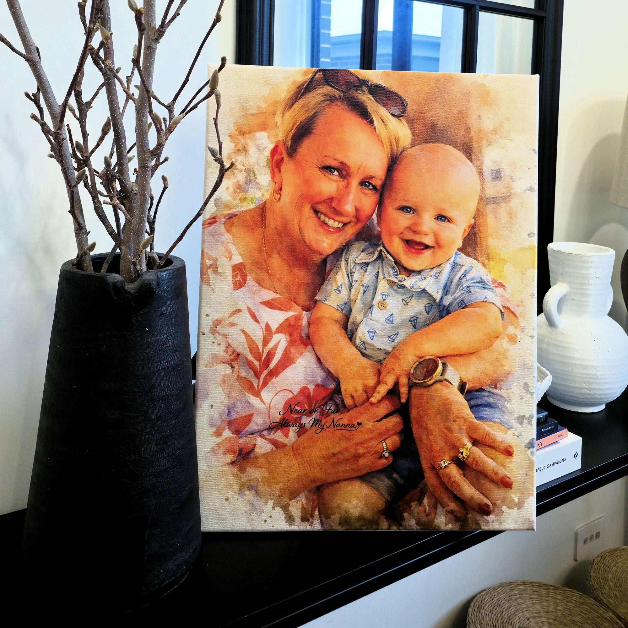 Personalised Watercolour Portrait on Stretched Canvas, Custom Digital from Your Photo, Couple, Wedding, Family Memory Image, Home Decor Gift