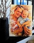 Personalised Watercolour Portrait on Stretched Canvas, Custom Digital from Your Photo, Couple, Wedding, Family Memory Image, Home Decor Gift