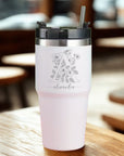Personalised White Insulated Tumbler & Straw Set, Custom Engraved Logo Travel Thermal Drink Bottle, Coffee Car Cup, Corporate/ Birthday Gift