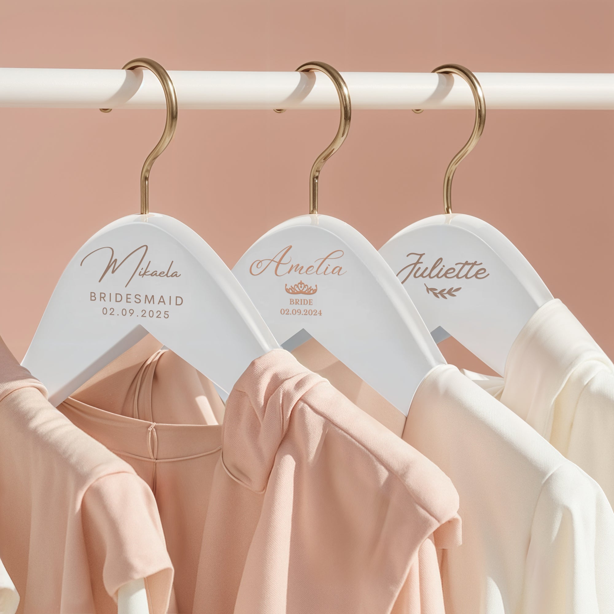 Personalised White Wooden Coat Hanger &amp; Bar Silver Gold Hook, Custom Etch, Print Logo Retail Suit Hangers, Wedding Groomsman Bridesmaid Gift