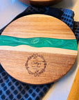 Personalised Wood Round Resin Cheese Tray, Custom Logo Etched Kitchen Cutting Serving Board, Charcuterie Platter Corporate Housewarming Gift