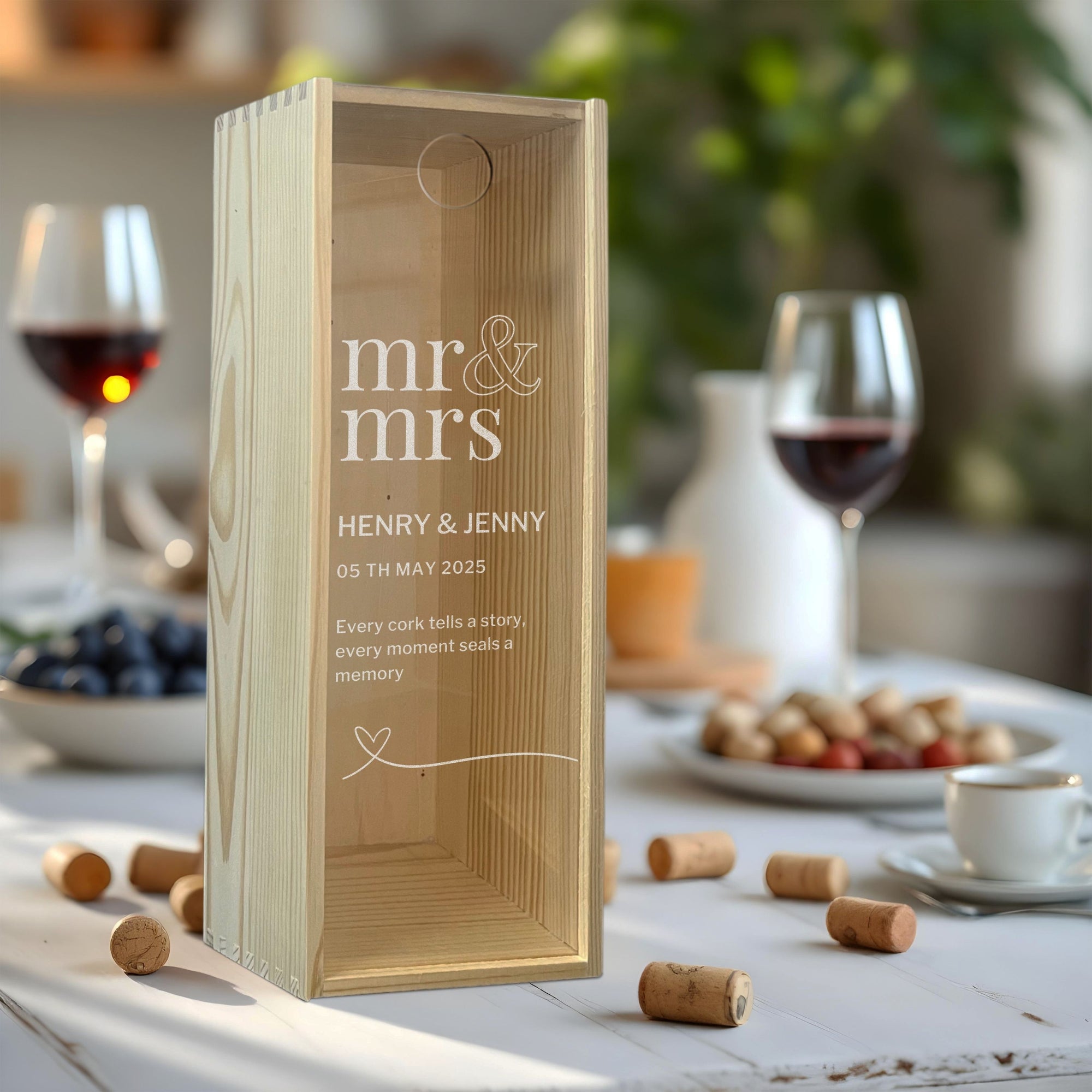 Personalised Wooden & Acrylic Lid Wine Cork Collection Storage/ Engraved Wine Bottle Holder Box, Custom Logo Wedding, Housewarming, Birthday, Retirement, Corporate Gifts