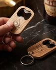 Personalised Wooden Bottle Opener Keyring, Custom Engraved Beer Popper Keychain, Dad Groomsmen Wedding Favour, Christmas Logo Corporate Gift