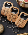 Personalised Wooden Bottle Opener Keyring, Custom Engraved Beer Popper Keychain, Dad Groomsmen Wedding Favour, Christmas Logo Corporate Gift