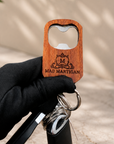 Personalised Wooden Bottle Opener Keyring, Custom Engraved Beer Popper Keychain, Dad Groomsmen Wedding Favour, Christmas Logo Corporate Gift