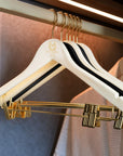 Personalised Wooden Combination Hanger, Gold Pants Clips & Hook, Custom Logo Retail Coat Suit Hangers, Wedding, Housewarming, Corporate Gift