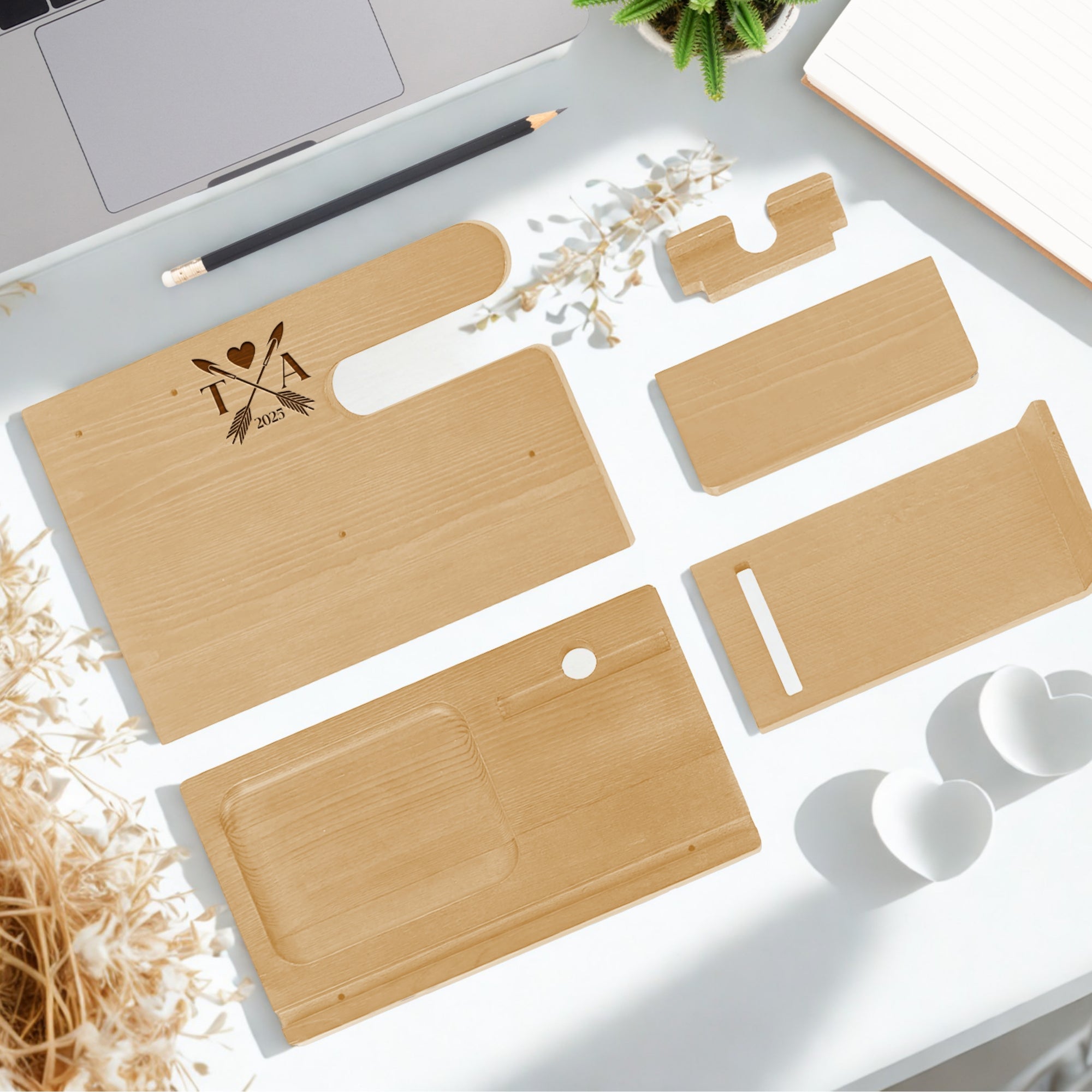 Personalised Wooden Docking Station, Custom Engraved Desk Valet, Nightstand Phone Watch Wallet Organiser, Dad, Groomsman, Housewarming Gift