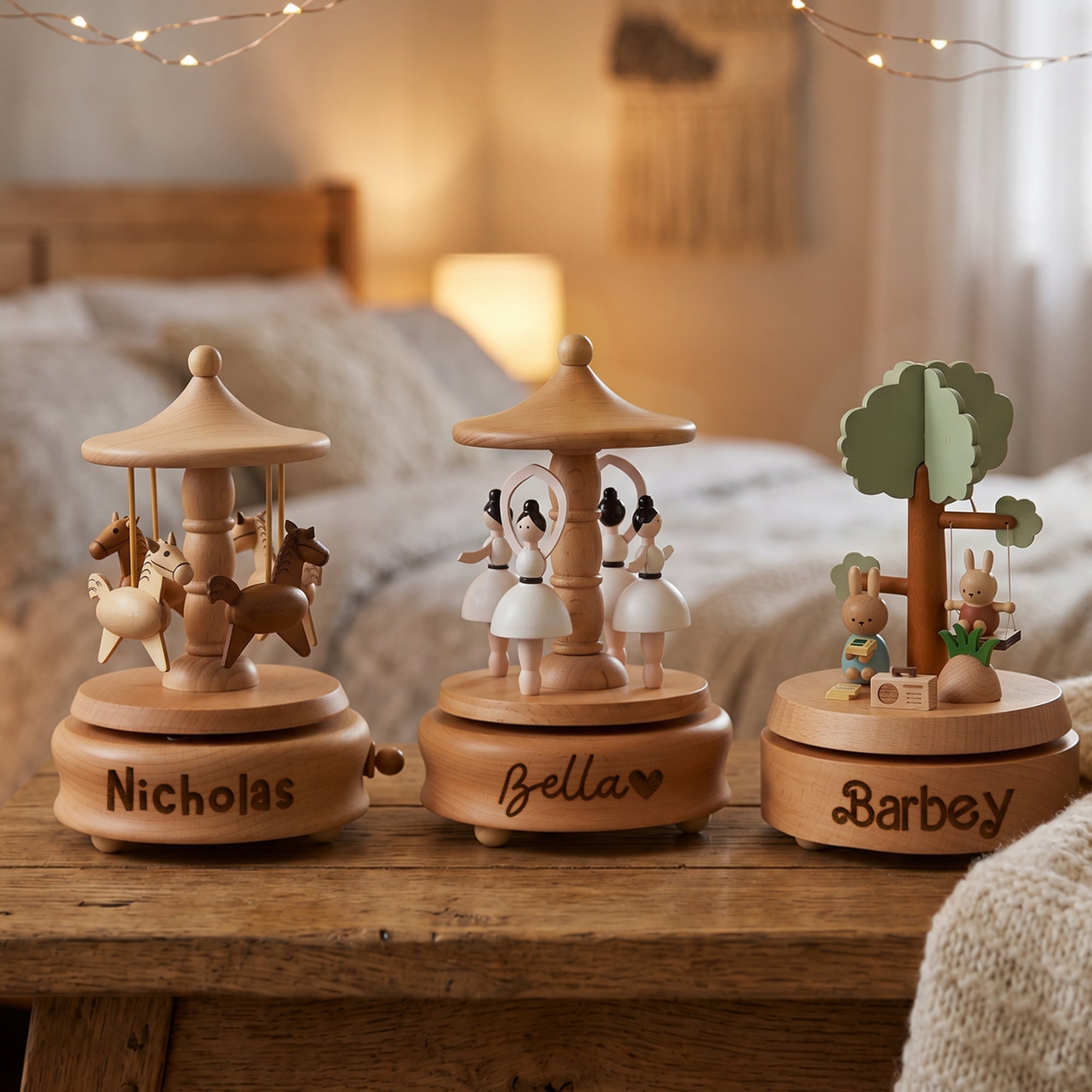 Personalised Wooden Music Carousel , Custom Etched Kid Toy, Nursery Decor Baby Shower Keepsake First Birthday Child Baptism Christening Gift