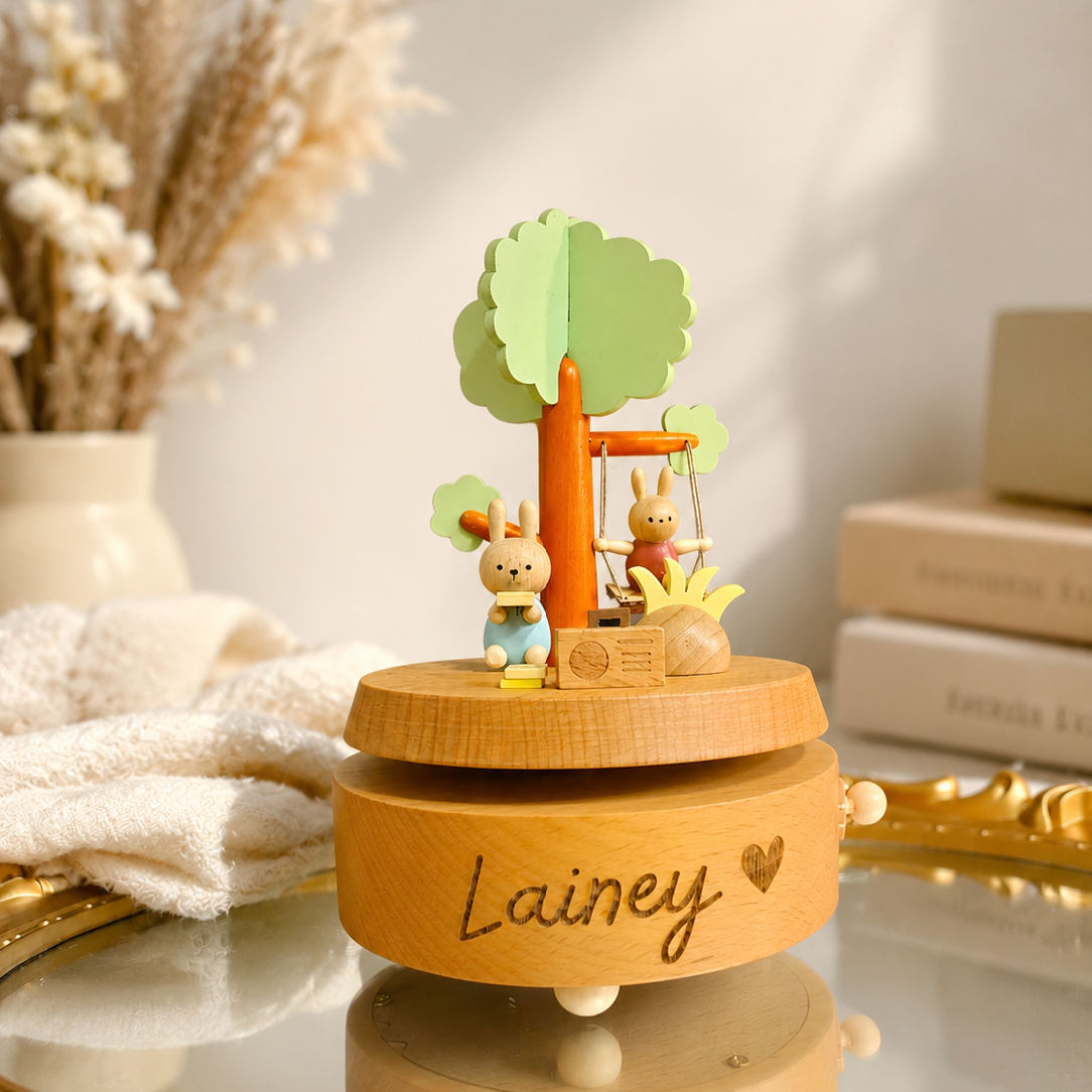 Personalised Wooden Music Carousel , Custom Etched Kid Toy, Nursery Decor Baby Shower Keepsake First Birthday Child Baptism Christening Gift