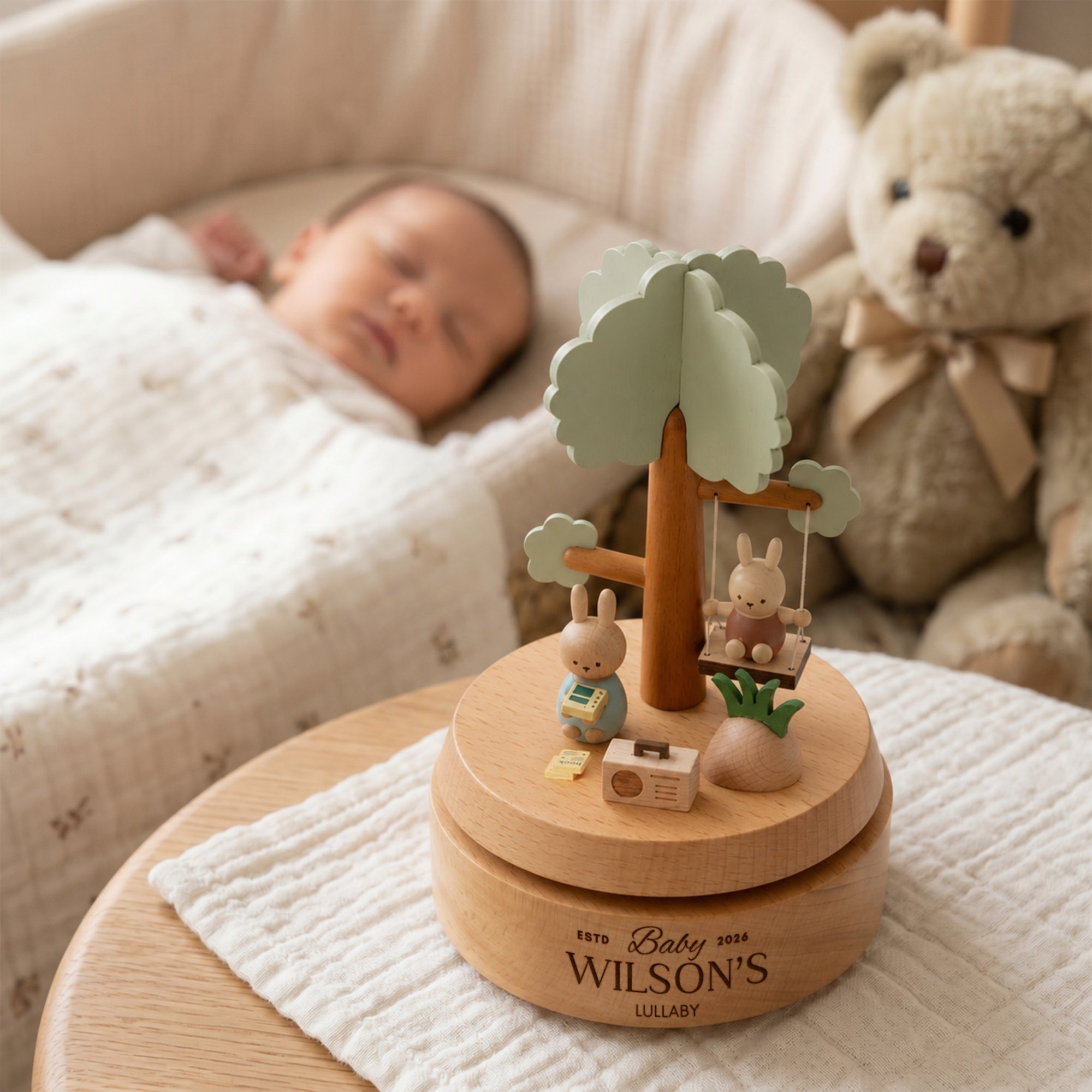 Personalised Wooden Music Carousel , Custom Etched Kid Toy, Nursery Decor Baby Shower Keepsake First Birthday Child Baptism Christening Gift