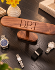 Personalised Wooden Watch Display Stand, Custom Engraved Walnut Beech T-Bar Jewellery Holder, Dad Mom Groomsmen Bridesmaid Housewarming Gift