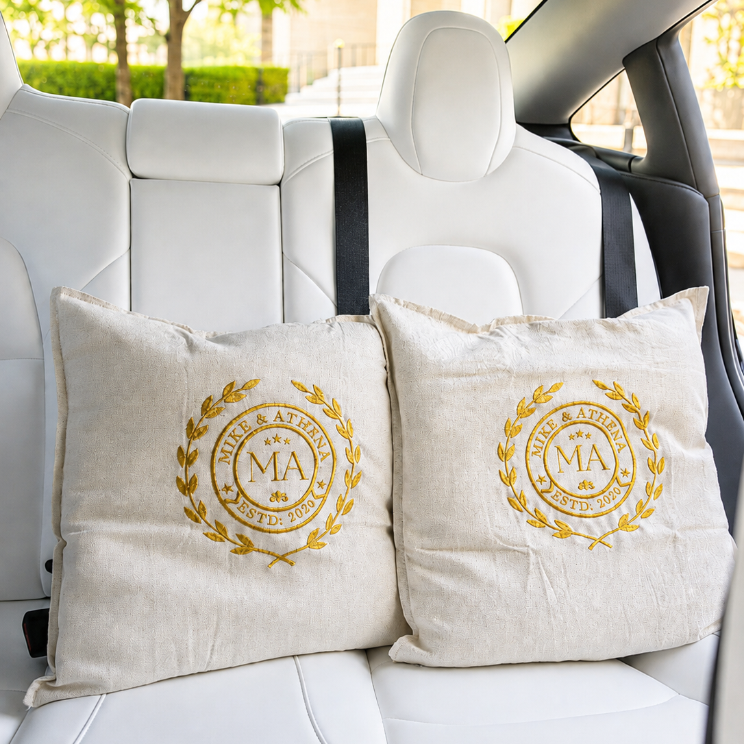 Personalised embroidered cotton cushion cover 50x50cm custom name monogram home decor gift