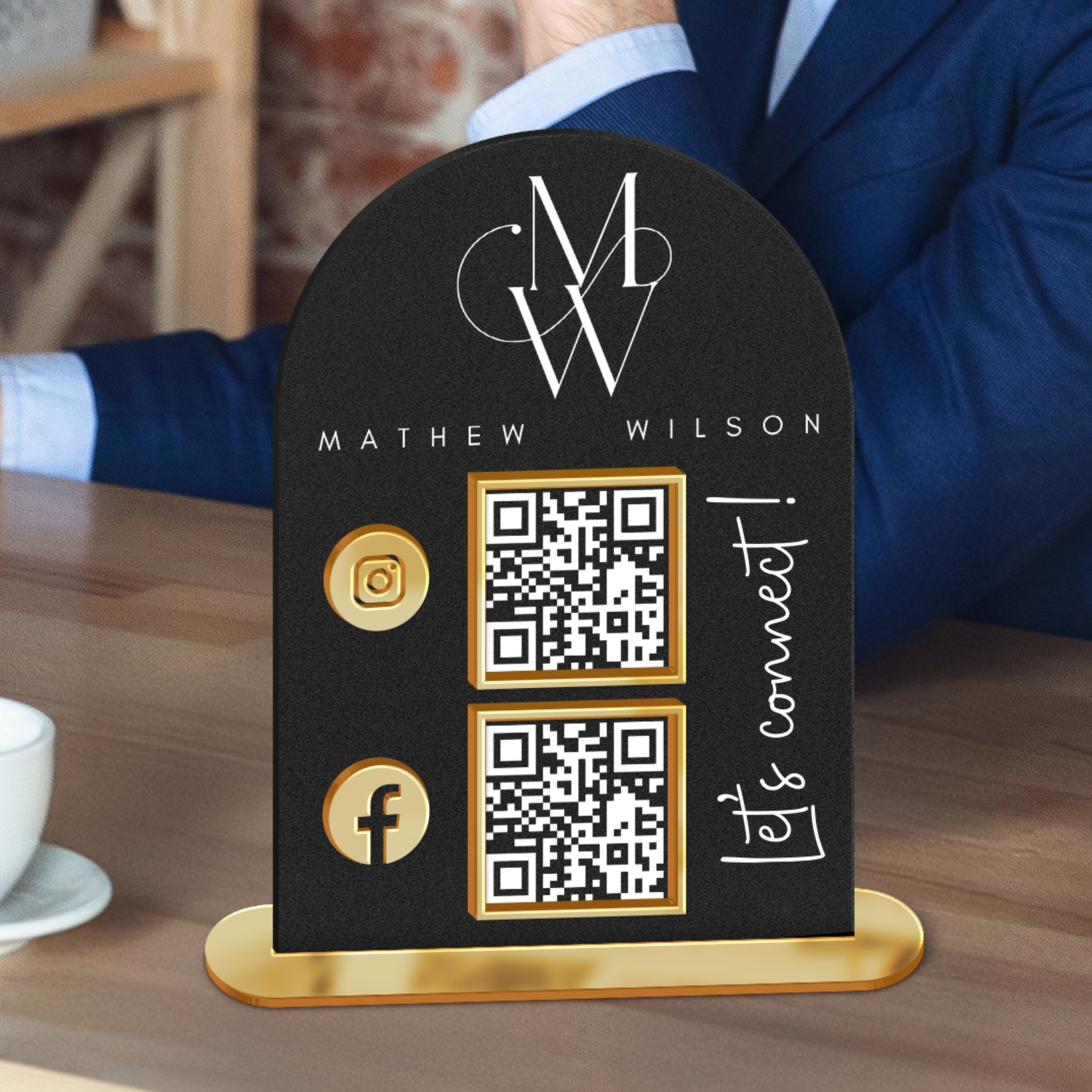 Personalised 3D Raised Acrylic Arch QR Code Business Sign - Let&#39;s Get Social